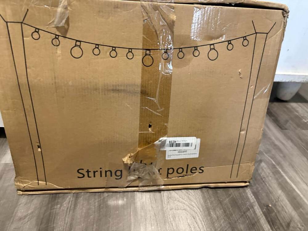String Light Poles, 2 Pack Outdoor Poles with Top Arc Hook for Patio Deck Backya